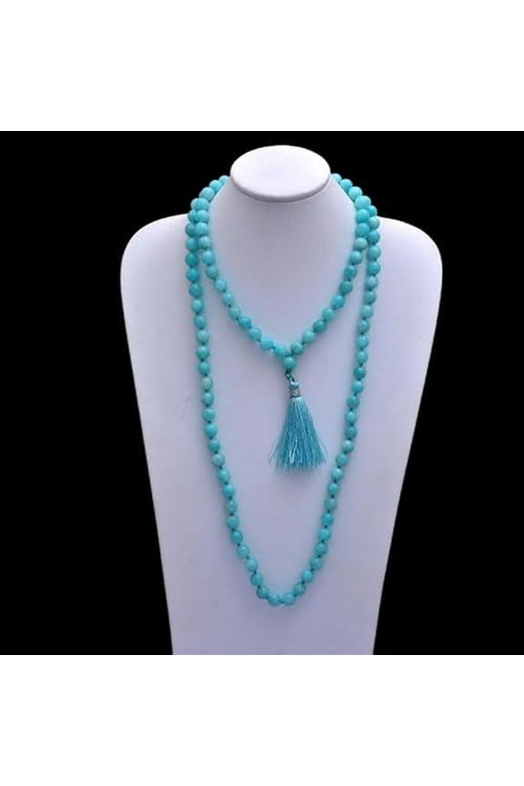 Natural AAA Sky Amazonite Japa Mala Necklace, Prayer 8mm Mala Beads, 108 Kyanite Gemstone Mala, Buddhist Mala,Hand knotted Mala, blue