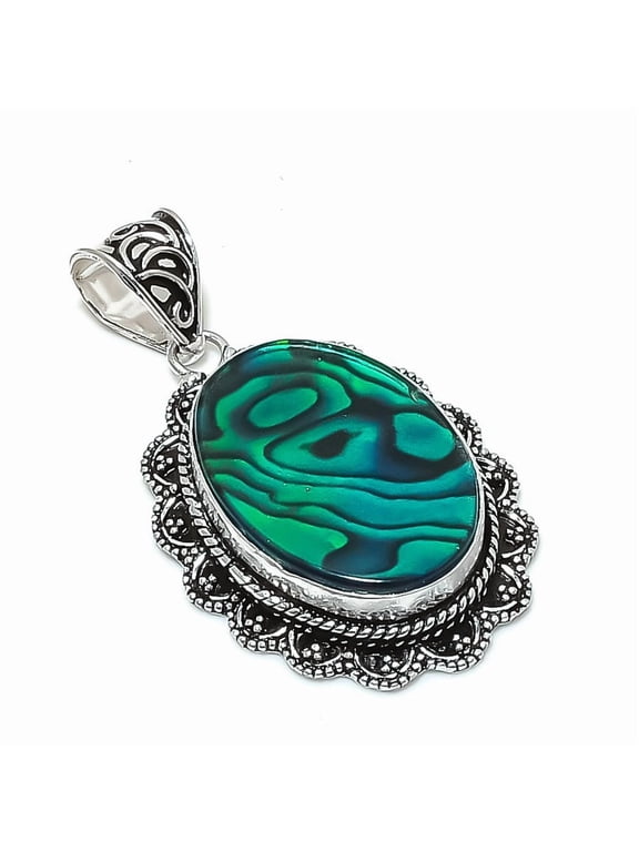 Natural Abalone Shell Gemstone 925 Sterling Silver Jewelry Pendant 2.21"