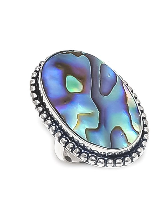 Natural Abalone Shell Gemstone 925 Sterling Silver Jewelry Ring Size 6