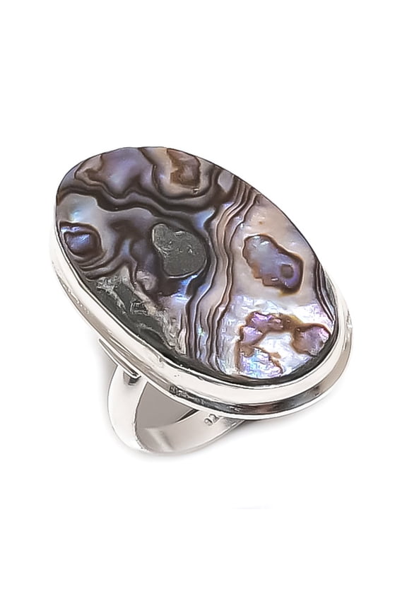 Natural Abalone Shell Gemstone 925 Sterling Silver Jewelry Ring Size 7.5