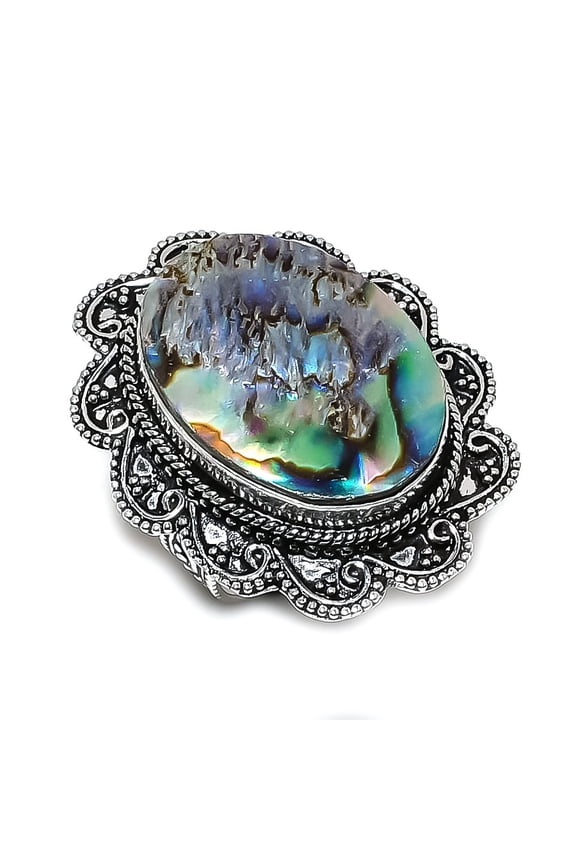 Natural Abalone Shell Gemstone 925 Sterling Silver Jewelry Ring Size 7