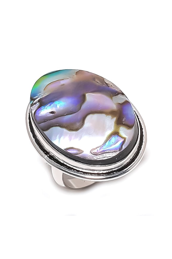 Natural Abalone Shell Gemstone 925 Sterling Silver Jewelry Ring Size 7
