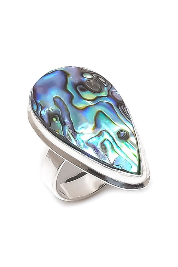 Natural Abalone Shell Gemstone 925 Sterling Silver Jewelry Ring Size 7