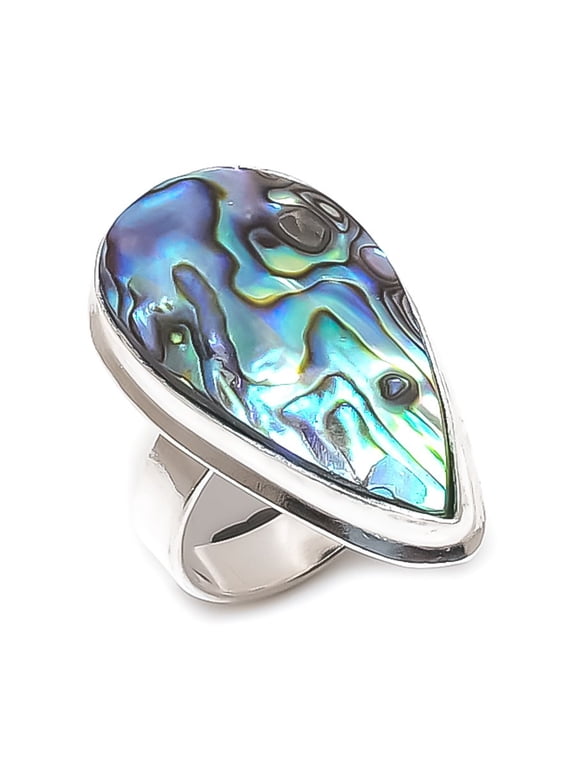 Natural Abalone Shell Gemstone 925 Sterling Silver Jewelry Ring Size 7