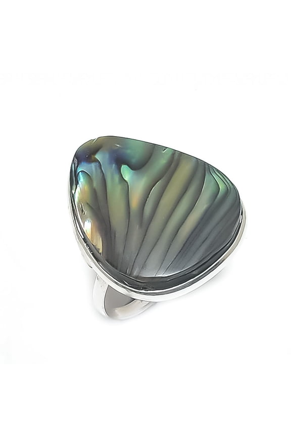 Natural Abalone Shell Gemstone 925 Sterling Silver Jewelry Ring Size 7