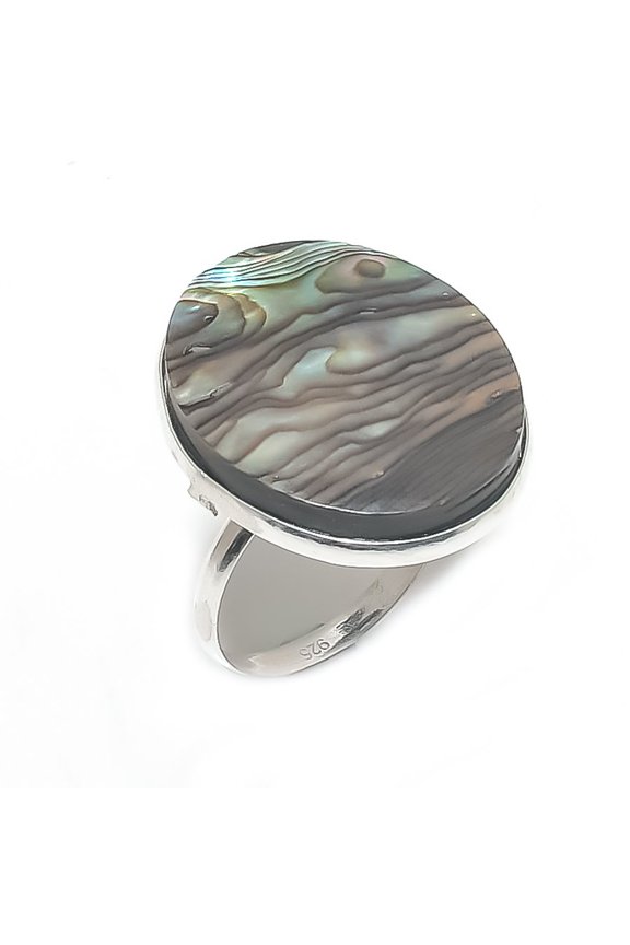 Natural Abalone Shell Gemstone 925 Sterling Silver Jewelry Ring Size 8