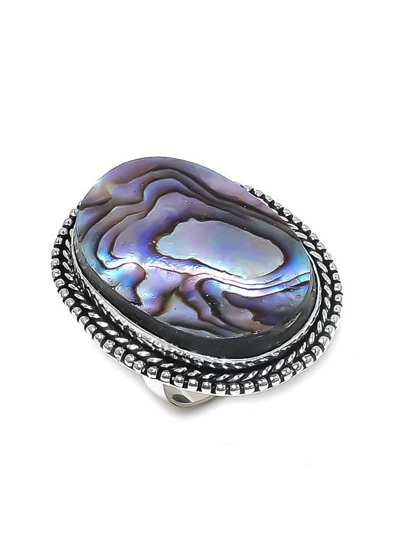 Natural Abalone Shell Gemstone 925 Sterling Silver Jewelry Ring Size 8