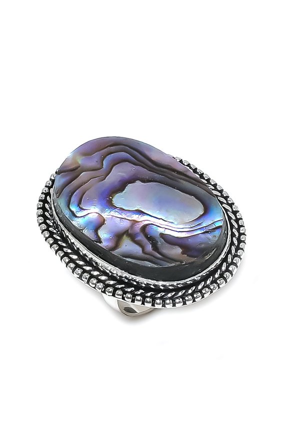 Natural Abalone Shell Gemstone 925 Sterling Silver Jewelry Ring Size 8