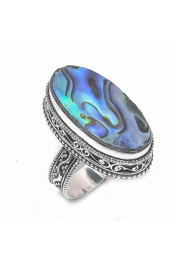 Natural Abalone Shell Gemstone 925 Sterling Silver Jewelry Ring Size 9