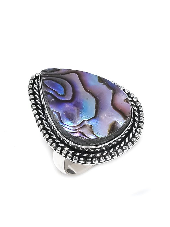 Natural Abalone Shell Gemstone 925 Sterling Silver Jewelry Ring Size 9