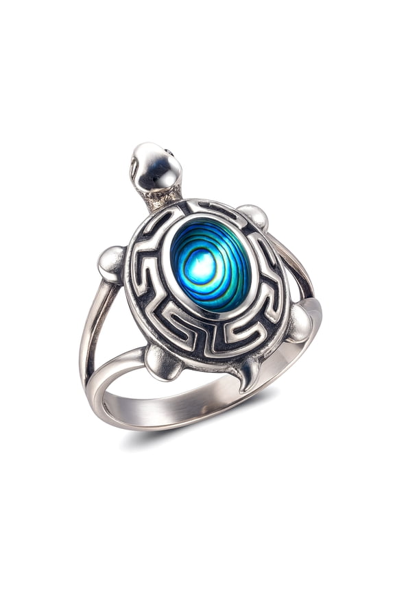 Natural Abalone Shell Gemstone, 925 Sterling Silver Turtle Designer Finger Ring for Women, Unique Style Fashion Party Gift Modern Ring Jewelry By Artisans, Size N1/2