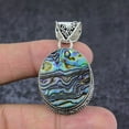 thumbnail image 1 of Natural Abalone Shell Gemstone Handmade 925 Sterling Silver Pendant 1.89", 1 of 2