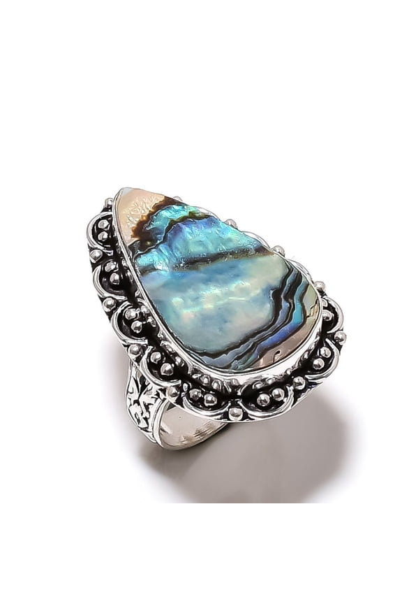 Natural Abalone Shell Gemstone Handmade 925 Sterling Silver Ring Size 7