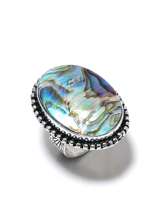 Natural Abalone Shell Gemstone Handmade 925 Sterling Silver Ring Size 7