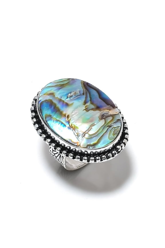 Natural Abalone Shell Gemstone Handmade 925 Sterling Silver Ring Size 7