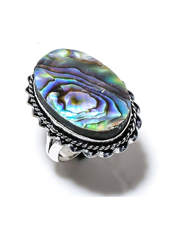 Natural Abalone Shell Gemstone Handmade 925 Sterling Silver Ring Size 7