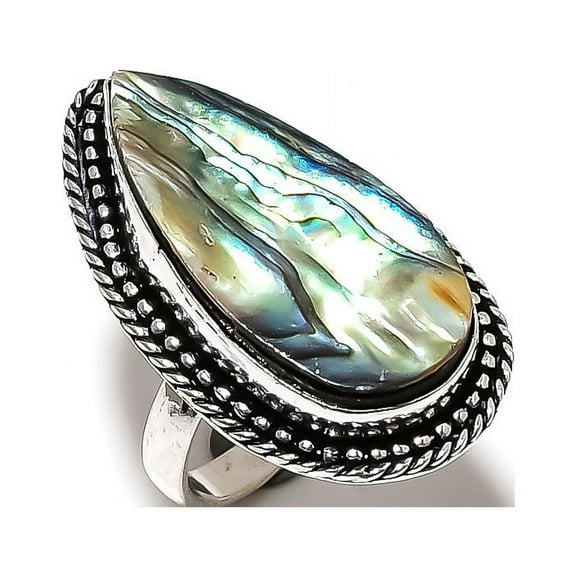 Natural Abalone Shell Gemstone Handmade 925 Sterling Silver Ring Size 8