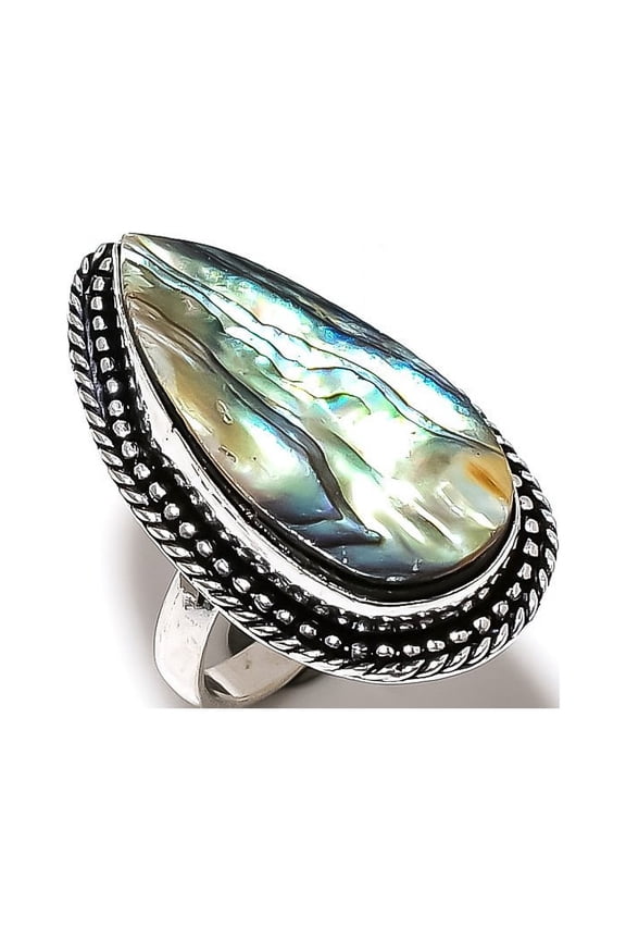 Natural Abalone Shell Gemstone Handmade 925 Sterling Silver Ring Size 8