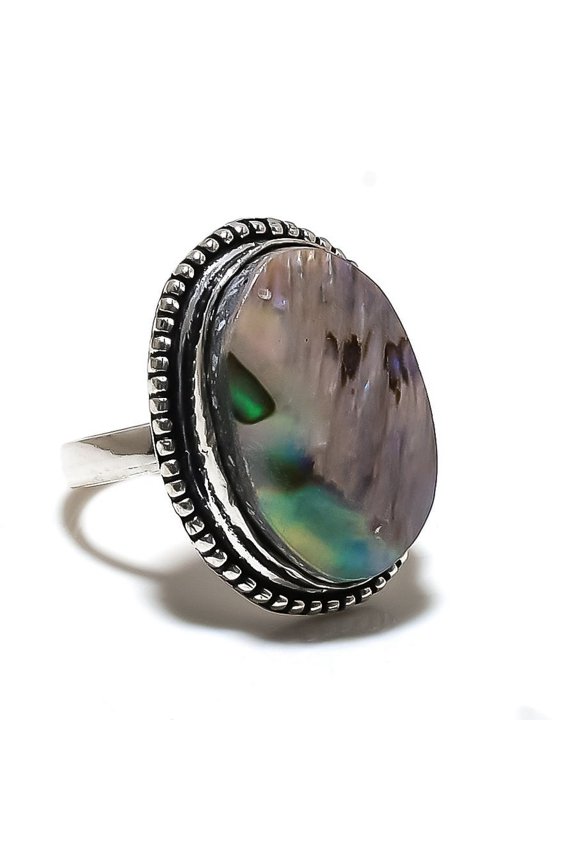 Natural Abalone Shell Gemstone Handmade 925 Sterling Silver Ring Size 9