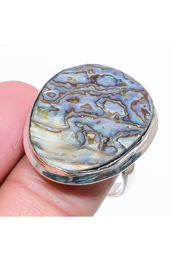 Natural Abalone Shell Gemstone Handmade 925 Sterling Silver Ring Size 9