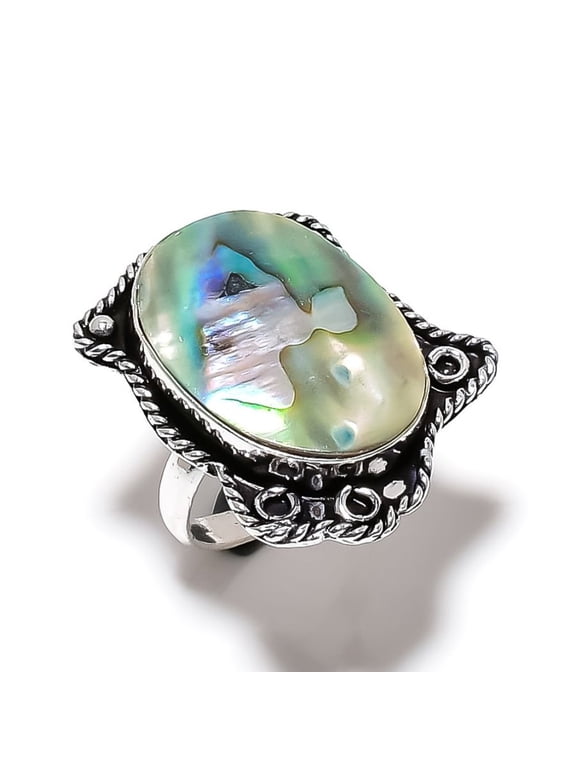 Natural Abalone Shell Gemstone Handmade 925 Sterling Silver Ring Size 9