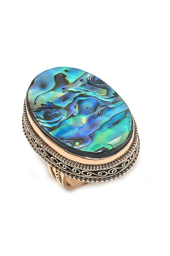 Natural Abalone Shell Gemstone Handmade Copper Jewelry Ring Size 6.5