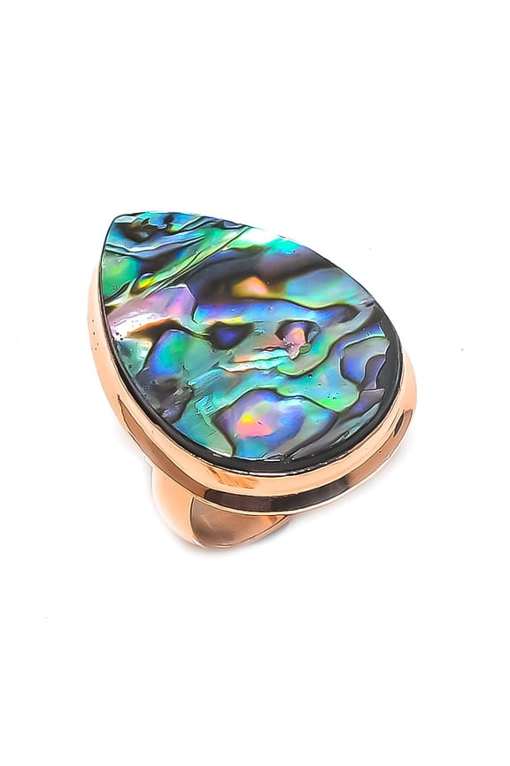 Natural Abalone Shell Gemstone Handmade Copper Jewelry Ring Size 7