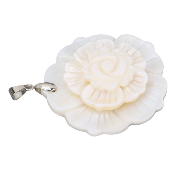 Natural Abalone Shell Pendant Handcrafted 3-Layered Flower Seashell Jewelry Necklace Decoration for Women, Elegant White Blossom Dress Accessories, 10.0 x 7.0 in / 25.4 x 17.8 cm