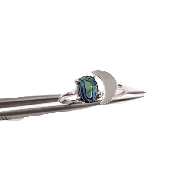Natural Abalone Shell Ring, Abalone Shell Gemstone Ring, Birthstone, Crescent Moon Adjustable Ring, Toe Ring, 925 Sterling Silver, Womens Ring, Christmas, Thanksgiven, Handmade Statement Jewelry
