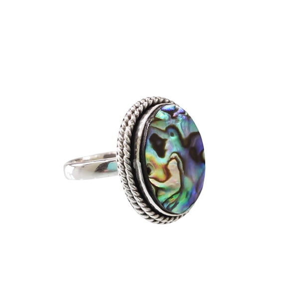 Natural Abalone Shell Ring, Woman's Flat Abalone Shell Ring, Birthstone, Simple Band, 925 Sterling Silver, Womens Ring, Christmas, Thanksgiving, Handmade, Statement Jewelry, Natural Gemstone Ring