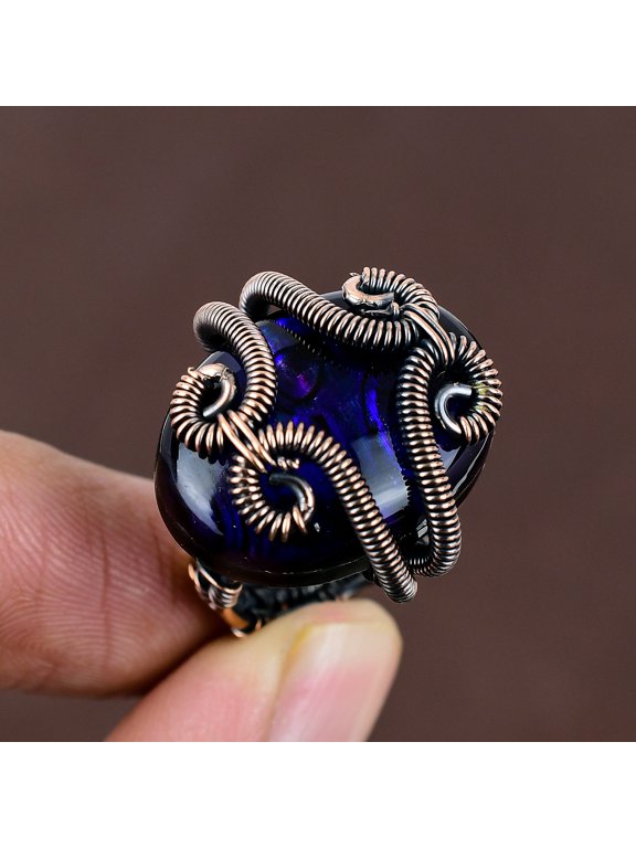 Natural Abalone Shell Triplet Opal Gemstone Copper Wire Wrap Ring Size 5