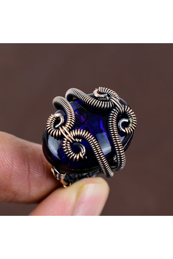 Natural Abalone Shell Triplet Opal Gemstone Copper Wire Wrap Ring Size 5