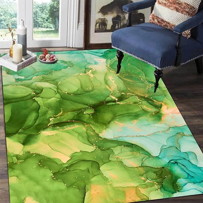 Natural Abstract Fluid Modern Aesthetic Blue Green Gold Area Rugs ...