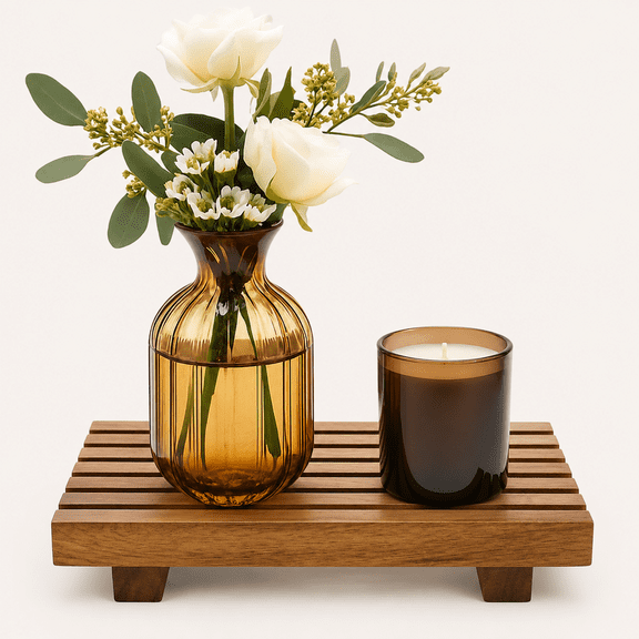 Natural Acacia Wood Countertop Riser Pedestal Tray, Decorative Wooden Stand for Bathroom Vanity & Kitchen Sink, Soap Sponge Holder, Multi-Purpose Counter Organizer for Home Decor