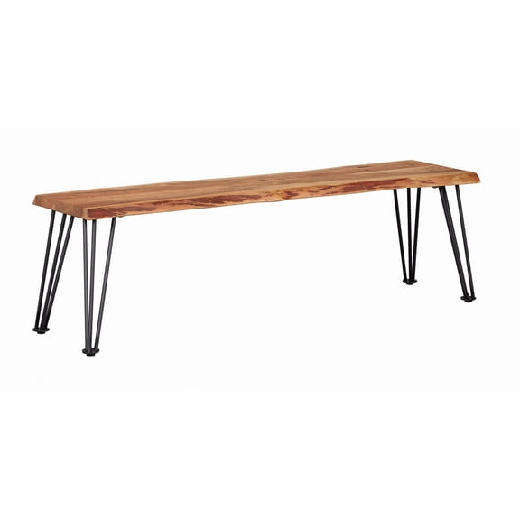 Natural Acacia Wood Dining Bench - 60"W Rustic Bench with Hairpin Legs, 15"D X 18"H
