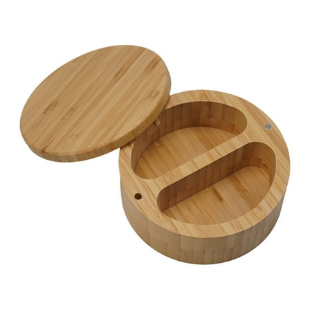 Natural Acacia Wood Salt And Pepper Cellar With Magnetic Rotating Lids
