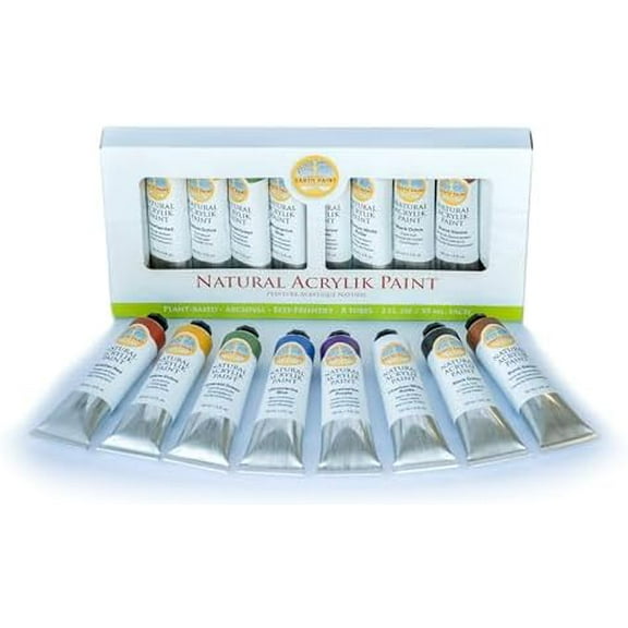 Natural Acrylik Paint Earth Colors Set | 8 Colors | Each 2oz | Plant & Water Based | Non Toxic | Professional |$$Art & Craft