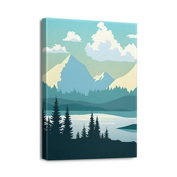 Natural Aesthetic Mountain Wall Art 12x16 Inch Watercolor Forest Scene for Living Room & Bedroom