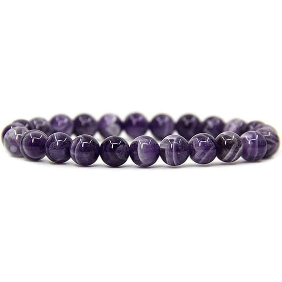 Natural African Amethyst Crystal Gemstone 8mm Round Beads Stretch Bracelet 7" Unisex