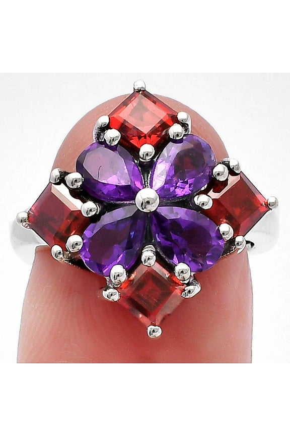 Natural African Amethyst & Garnet 925 Sterling Silver Ring s.9.5 Jewelry DGR1137_B_9.5 R-1021