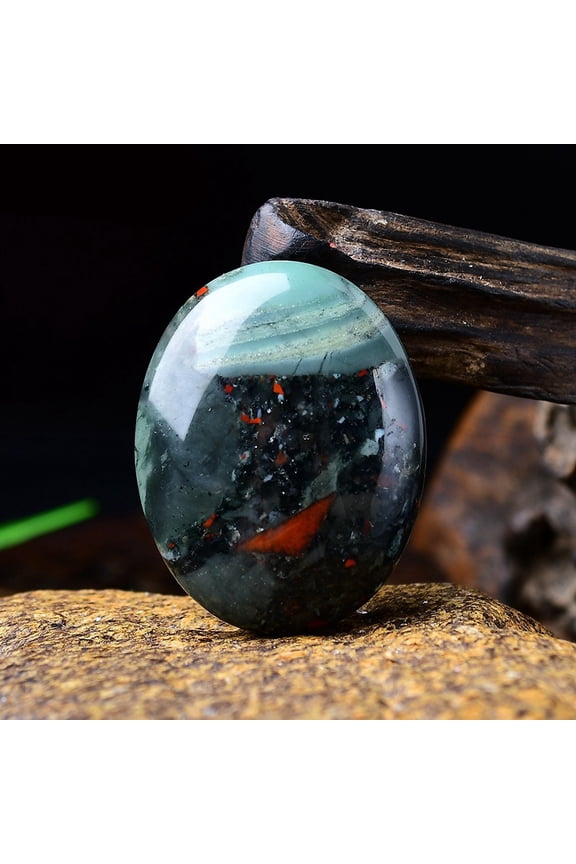 Natural African Bloodstone Oval Palm Stone Massager Worry Stone for Anxiety Therapy 45x35x15mm