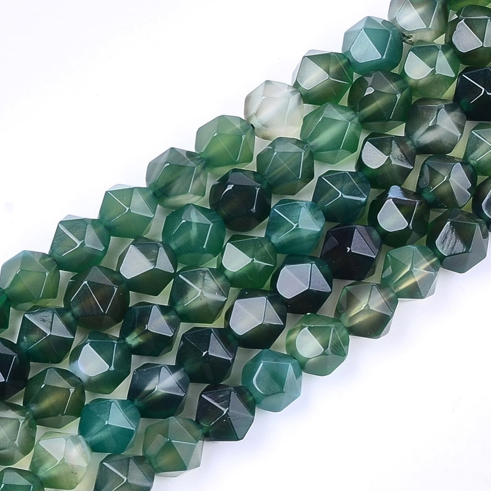 Natural Agate Beads Strands Dyed Faceted Star Cut Round Beads Green 9~10x9~10x9~10mm Hole: 1mm 37pcs/strand 14.5 inch