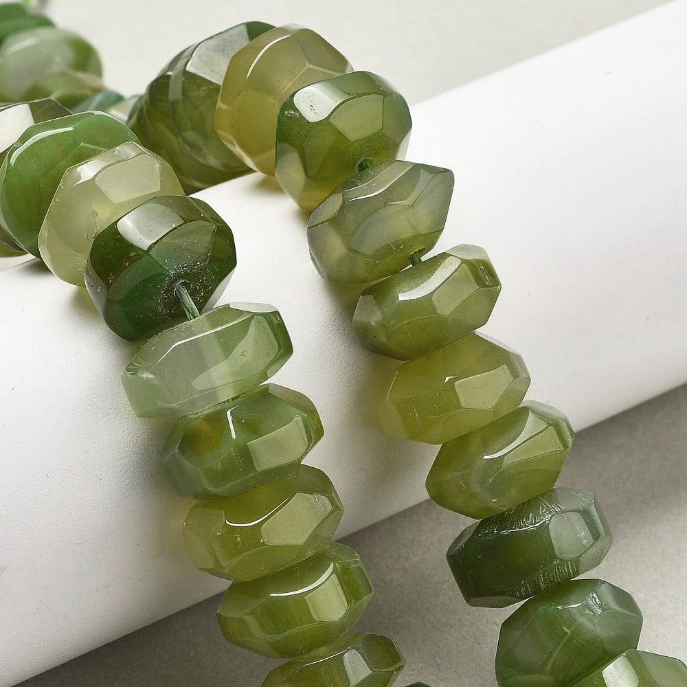 Natural Agate Beads Strands Dyed Heated Faceted Rondelle Yellow Green 15~17x15~17x9~11mm Hole: 1.2mm 19~21pcs/strand 6.89''~7.48''(17.5~19cm)