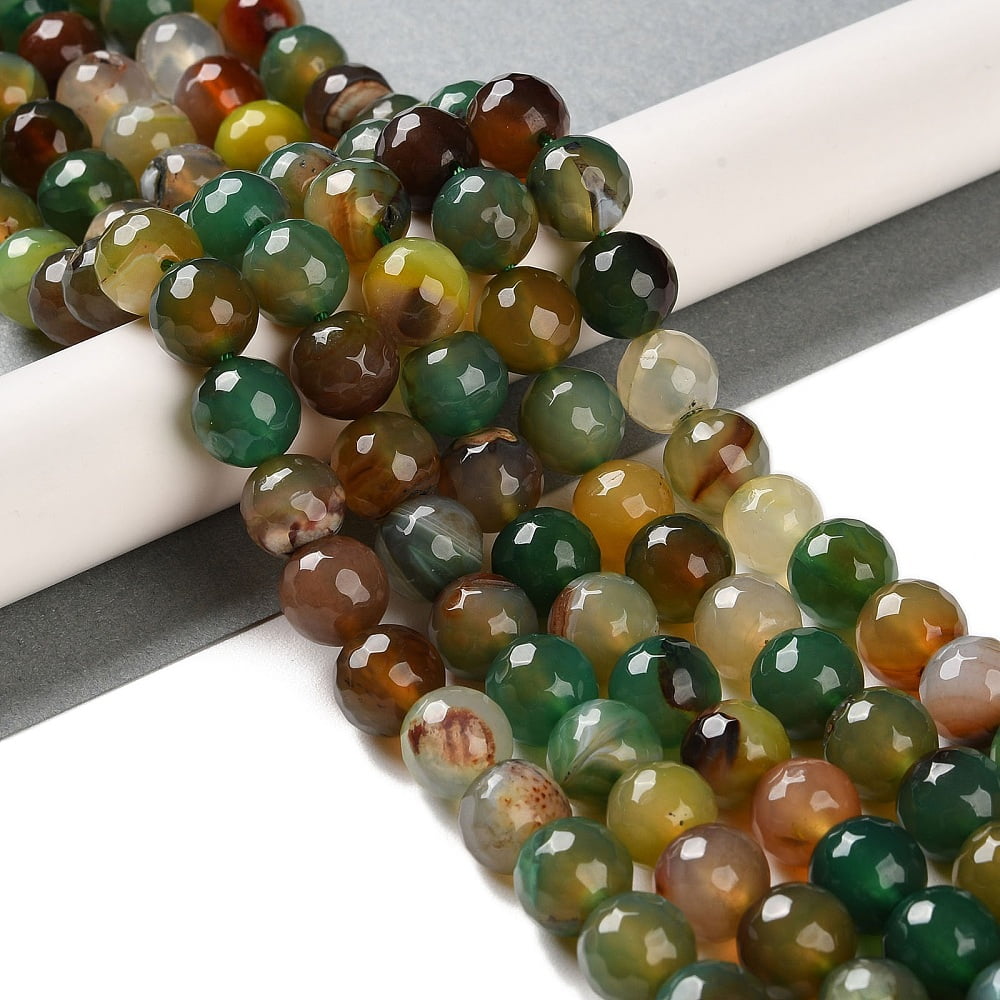 Natural Agate Beads Strands Dyed & Heated Faceted Round Green 10mm Hole: 0.8mm about 37pcs/strand 14.96''(38cm)