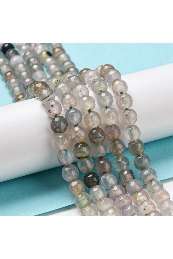 Natural Agate Beads Strands Dyed & Heated Round Faceted Gainsboro 6mm Hole: 1mm about 62pcs/strand 14.37~14.76 inch(36.5~37.5cm)