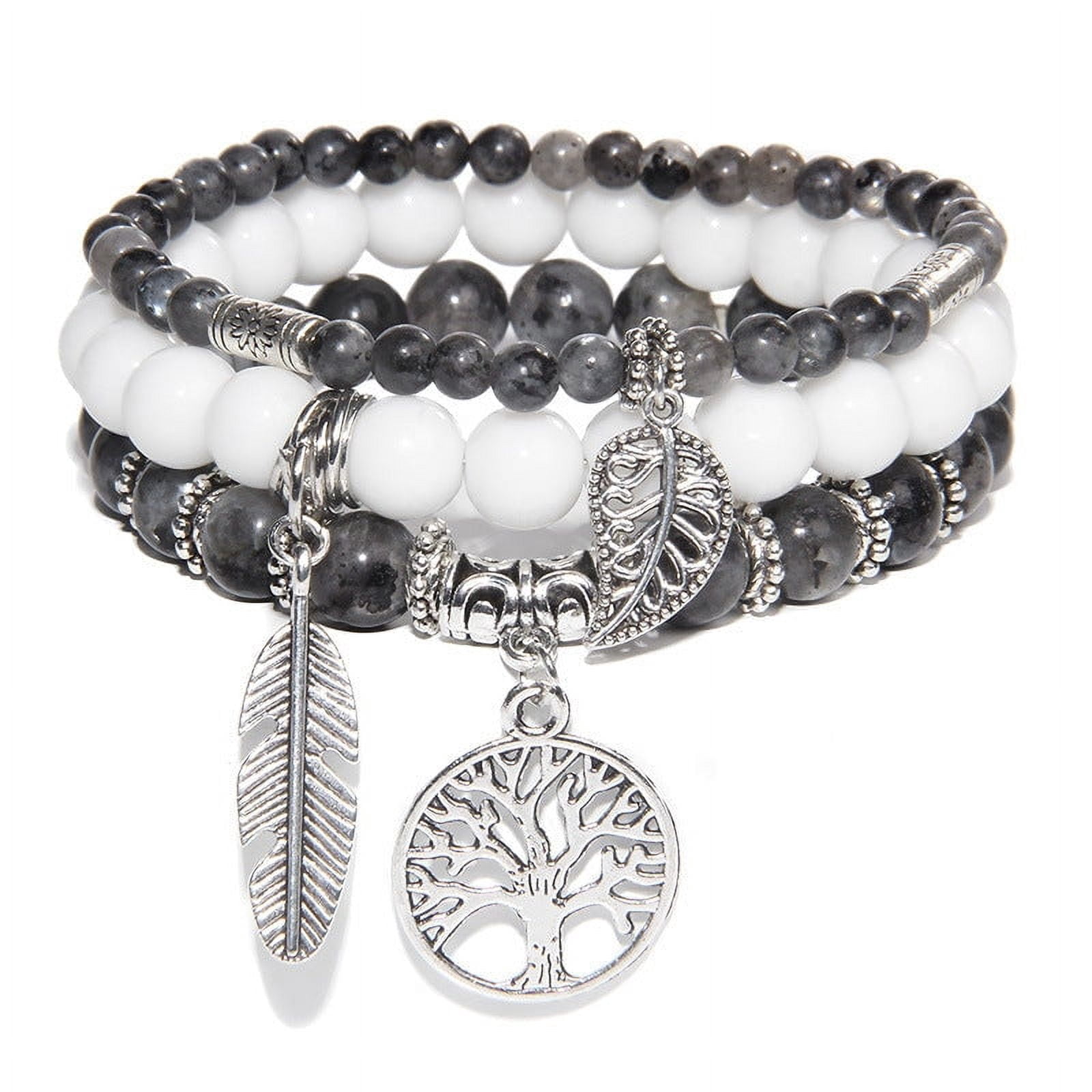 Unisex Agate Beads Bracelet Set with Tree of Life Pendant Bohemian ...