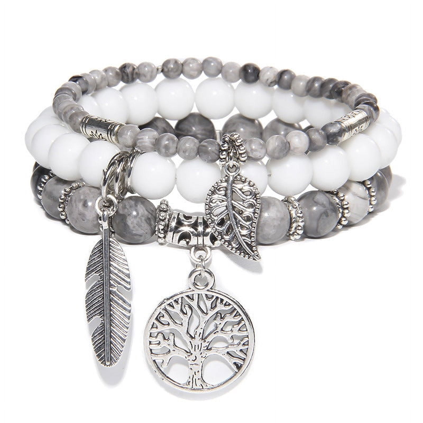 Unisex Agate Beads Bracelet Set with Tree of Life Pendant Bohemian ...