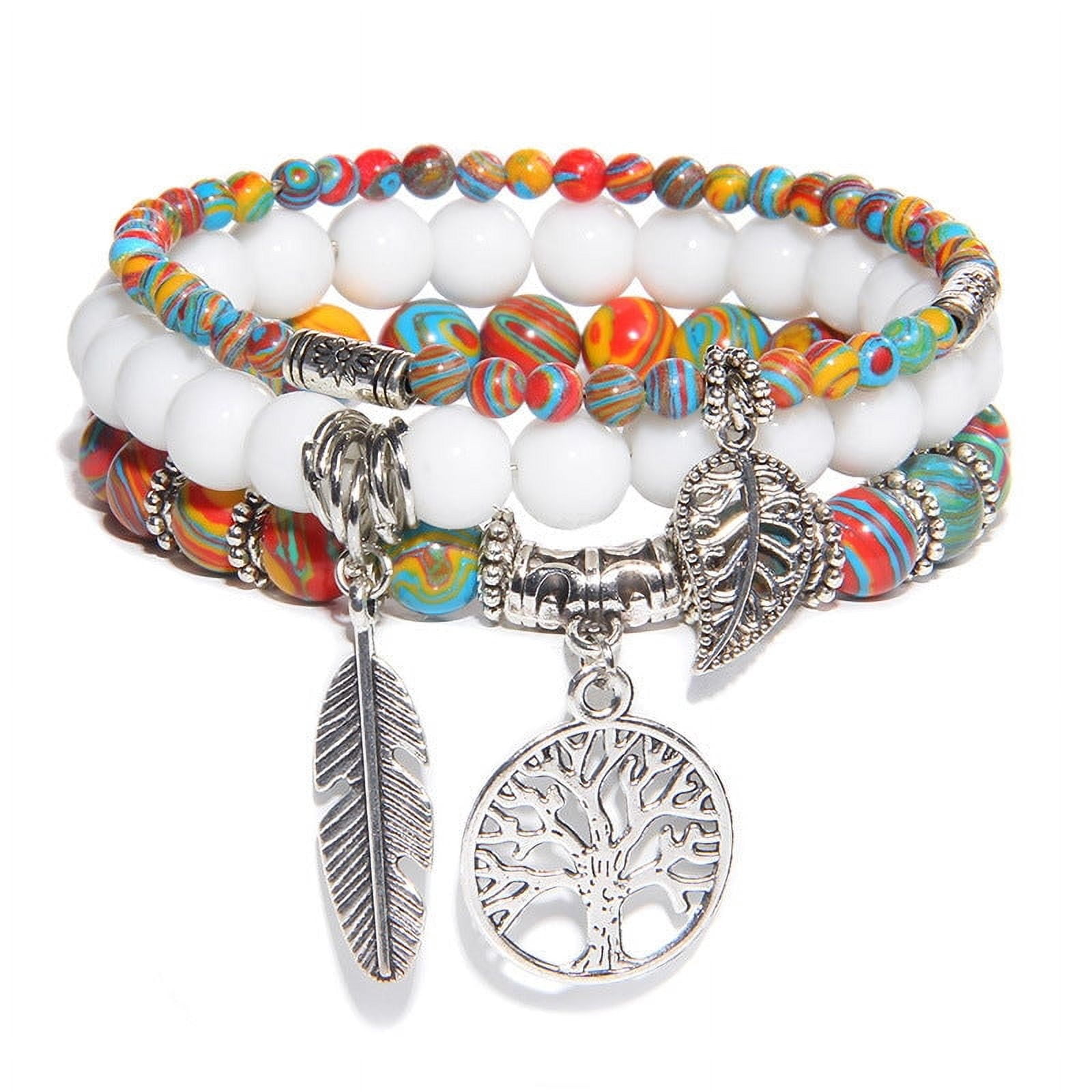 Unisex Agate Beads Bracelet Set with Tree of Life Pendant Bohemian ...