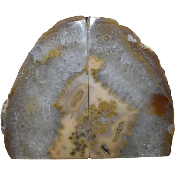 Natural Agate Bookends  A+ Grade Geode Heavy Duty Decorative Stone Crystal Book Ends for Shelves & Bookcases, Polished Bookshelf Decor, 1 Pair 3-4Lbs