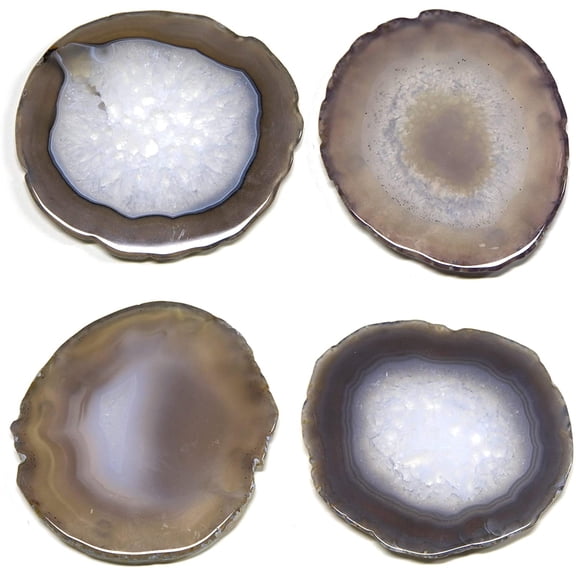 Natural Agate Coasters for Drinks, Geode Stone Coaster Slices Set of 4 Gemstone Drinkware Bar Glass Coasters for Coffee Table, 3.5-4" Agate Decor for Home Housewarming Gift Birthday